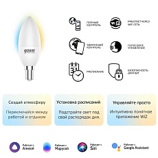 Лампа светодиодная диммируемая Gauss Smart Home E14 5W 2700-6500K матовая 1110112 1