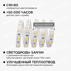 Светодиодная лента Apeyron 14,4W/m 60LED/m 5050SMD теплый белый 1M 10-68 5