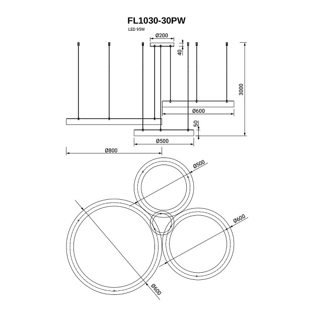Подвесная люстра Fluorite Modum FL1030-30PW изображение 3 Подвесная люстра Fluorite Modum FL1030-30PW Фото № 3