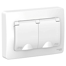 Розетка двойная 2К+З Systeme Electric Blanca 16A 250V со шторками и крышкой белая BLNRS441121
