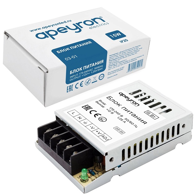 Блок питания Apeyron 12V 15W IP20 1,25 03-01 Фото № 18