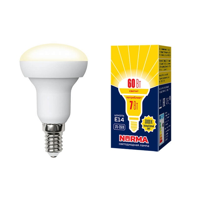 Лампа светодиодная E14 7W 3000K матовая LED-R50-7W/WW/E14/FR/NR UL-00003845 фото 