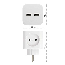 Разветвитель электрический ЭРА SP-2-USB-W на 2 розетки + 2xUSB 2400mA без заземления 10А белый Б0049531 5