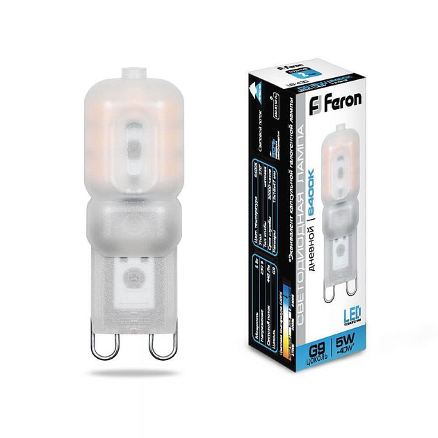 Лампа светодиодная Feron G9 5W 6400K Прямосторонняя Матовая LB-430 25638 фото 