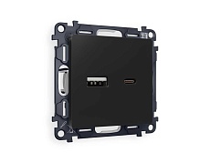 Комплект механизма розетки AMBRELLA VOLT ALFA Черный матовый 2USB A+C 20W (быстрая зарядка) QUANT (AP8110, VM177) MA811010