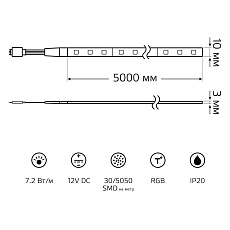 Светодиодная лента Gauss 7,2W/m 30LED/m 5050SMD RGB 5M 312000407 1