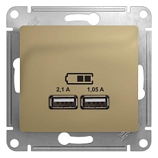 Розетка двойная USB Schneider Electric Glossa Type A+A титан GSL000433