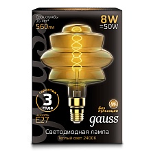 Лампа светодиодная филаментная диммируемая Gauss E27 8W 2400K золотая 161802008 5