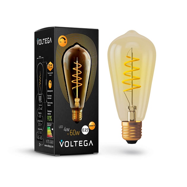 Лампа светодиодная диммируемая Voltega E27 4W 2000К прозрачная VG10-ST64GE27warm4W-FB 7077 фото 