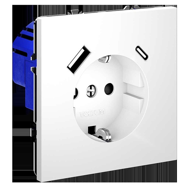 Розетка встраиваемая Voltum S70 с заземлением и защитными шторками, 16А, с USB, A+С, (белый матовый) VLS040502 изображение 1 Розетка встраиваемая Voltum S70 с заземлением и защитными шторками, 16А, с USB, A+С, (белый матовый) VLS040502 Фото № 1