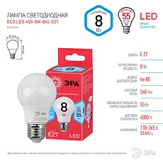 Лампа светодиодная ЭРА E27 8W 4000K матовая ECO LED A55-8W-840-E27 Б0032096 1