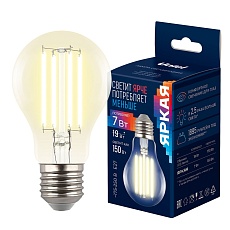 Лампа светодиодная Uniel E27 7W 3000K прозрачная LED-A60-7W/3000K/E27/CL GLY01TR UL-00011934 3