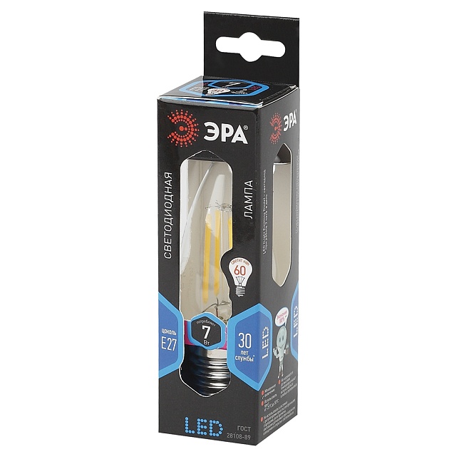 Лампа светодиодная филаментная ЭРА E27 7W 4000K прозрачная F-LED B35-7W-840-E27 Б0027951 фото 3