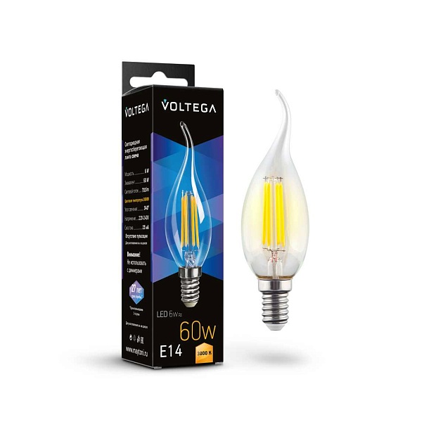 Лампа светодиодная Voltega E14 6W 3000K прозрачная 7209 Фото № 2