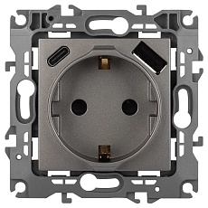 Розетка ЭРА Серия 12 12-4108-16 2P+E 16A-250В со шторками с USB type-A+C 5В-3А титан Б0067762