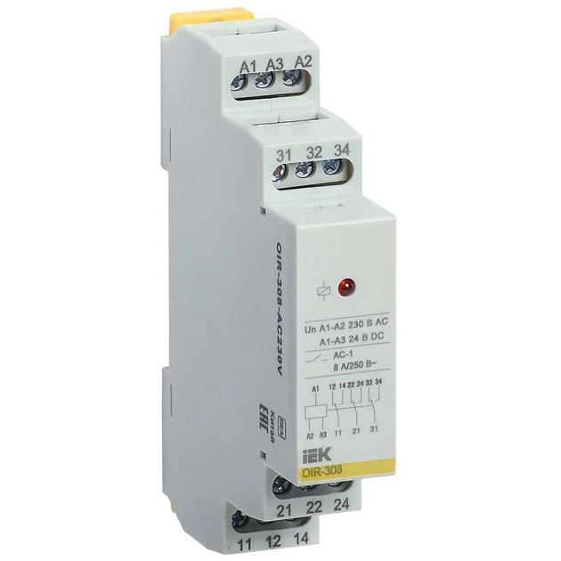 Реле промежуточное модульное OIR 3 контакта 8А 230В AC IEK OIR-308-AC230V Фото № 1