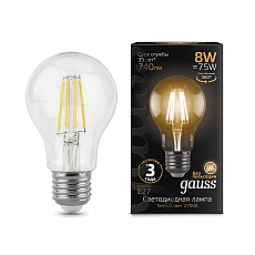 Лампа светодиодная филаментная Gauss E27 8W 2700К прозрачная 102802108 2