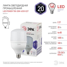 Лампа светодиодная ЭРА E27 20W 6500K матовая LED POWER T80-20W-6500-E27 Б0027011 1