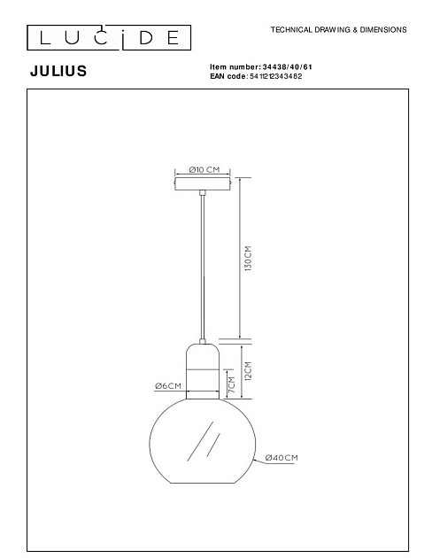 Подвесной светильник Lucide Julius 34438/40/61 Фото № 2