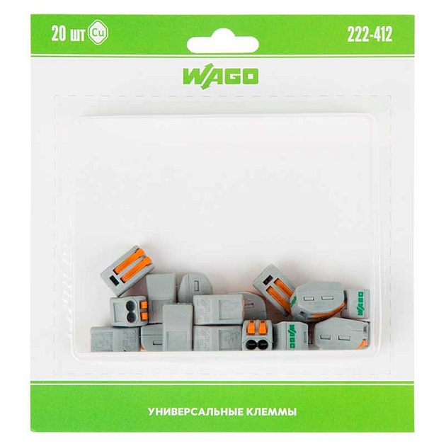 222-412 Универсальная клемма, 2-проводная, серая (0,08-2,5/4 мм²) (20 шт/уп) WAGO 07-5152-20 Фото № 1