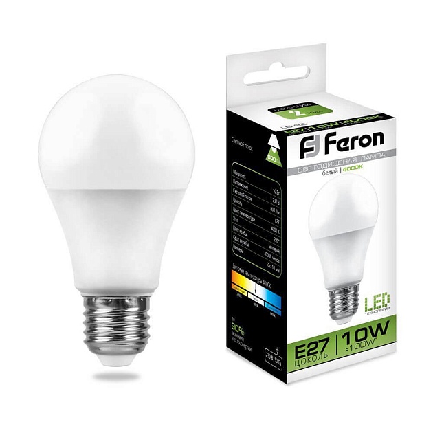 Лампа светодиодная Feron E27 10W 4000K Шар Матовая LB-92 25458 фото 