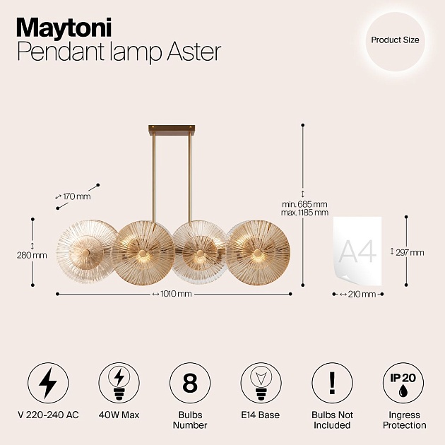 Подвесной светильник Maytoni Aster MOD007PL-08G1 изображение 4 Подвесной светильник Maytoni Aster MOD007PL-08G1 Фото № 4