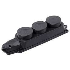 Розетка (колодка) 3-местная РБ33-1-0м с защитными крышками IP44 ОМЕГА каучук IEK PKR61-016-2-K02