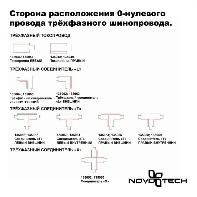 Соединитель T левый внешний с токопроводом для трехфазного шинопровода Novotech Port 135057 фото 2