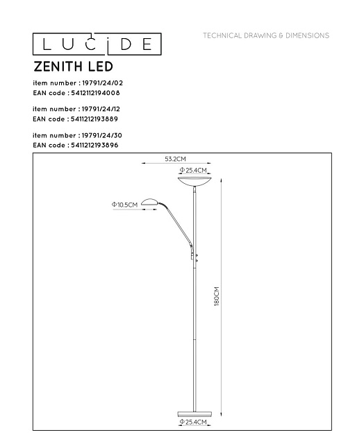 Торшер Lucide Zenith 19791/24/02 фото 2